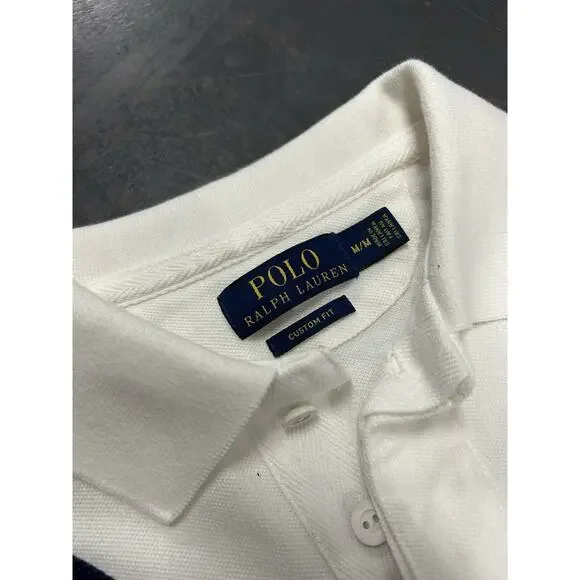 Polo Ralph Lauren Cream Custom Fit Big Navy Blue Pony Polo Men's Medium RLPC 44 - Picture 2 of 5